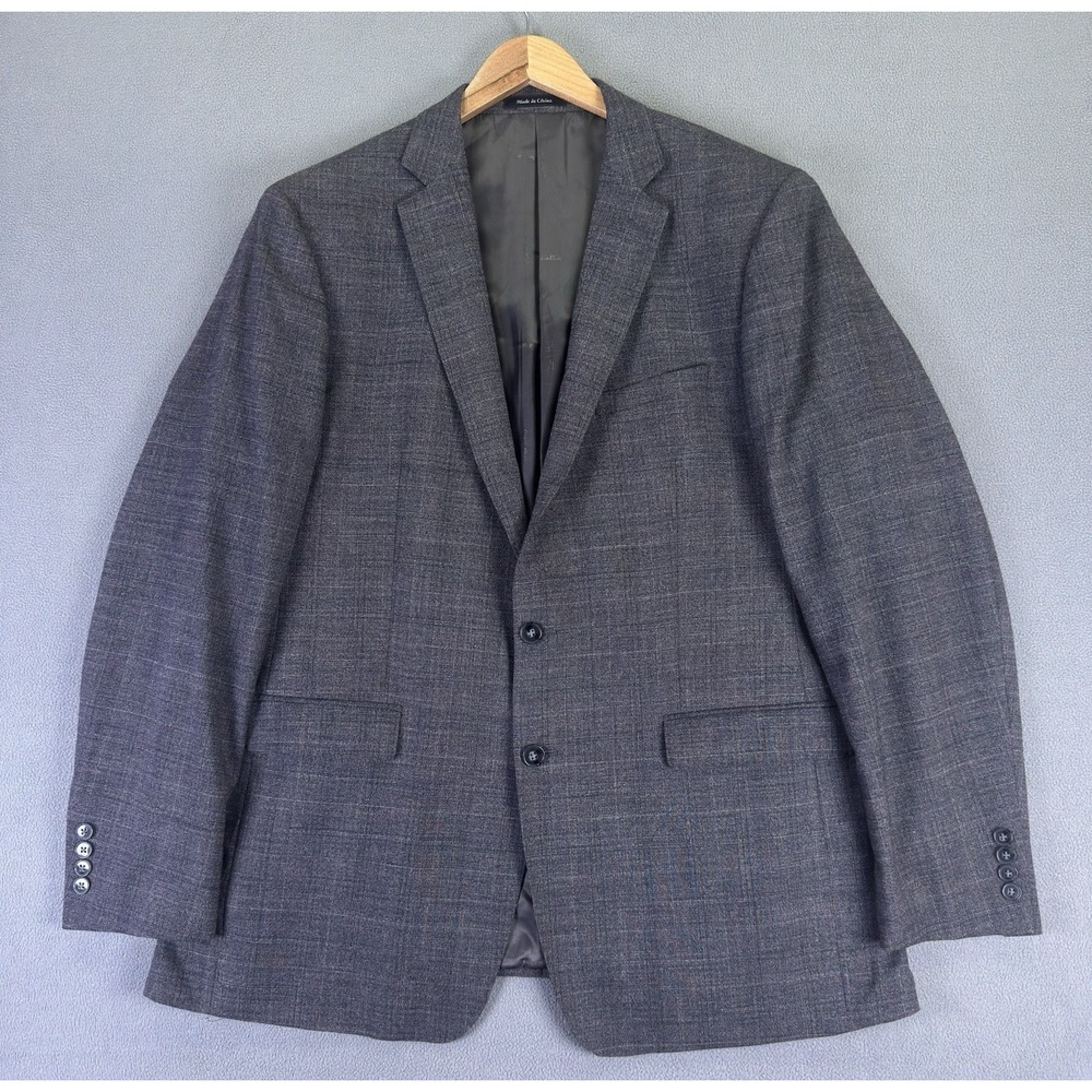 Calvin Klein Blazer Jacket Mens 46 Long Grey Plaid Wool‎ Classic Prep Business